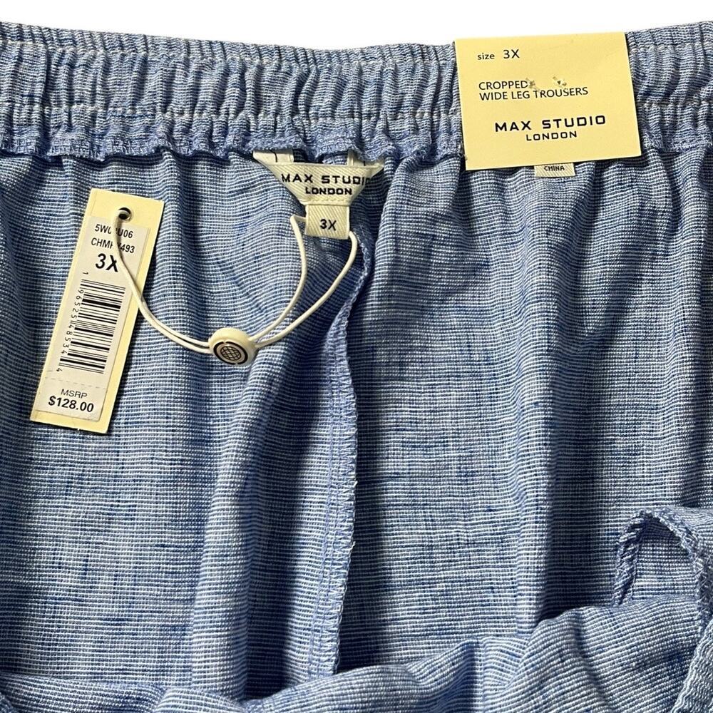 Max Studio London Wide Leg Cropped Pants 3X Blue Pull On Elastic Waist Coastal - Picture 9 of 11